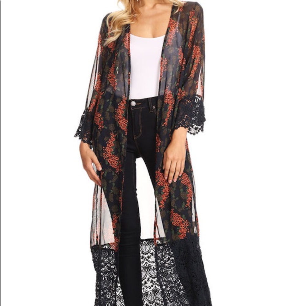 Young Essence chiffon floral kimono long jacket